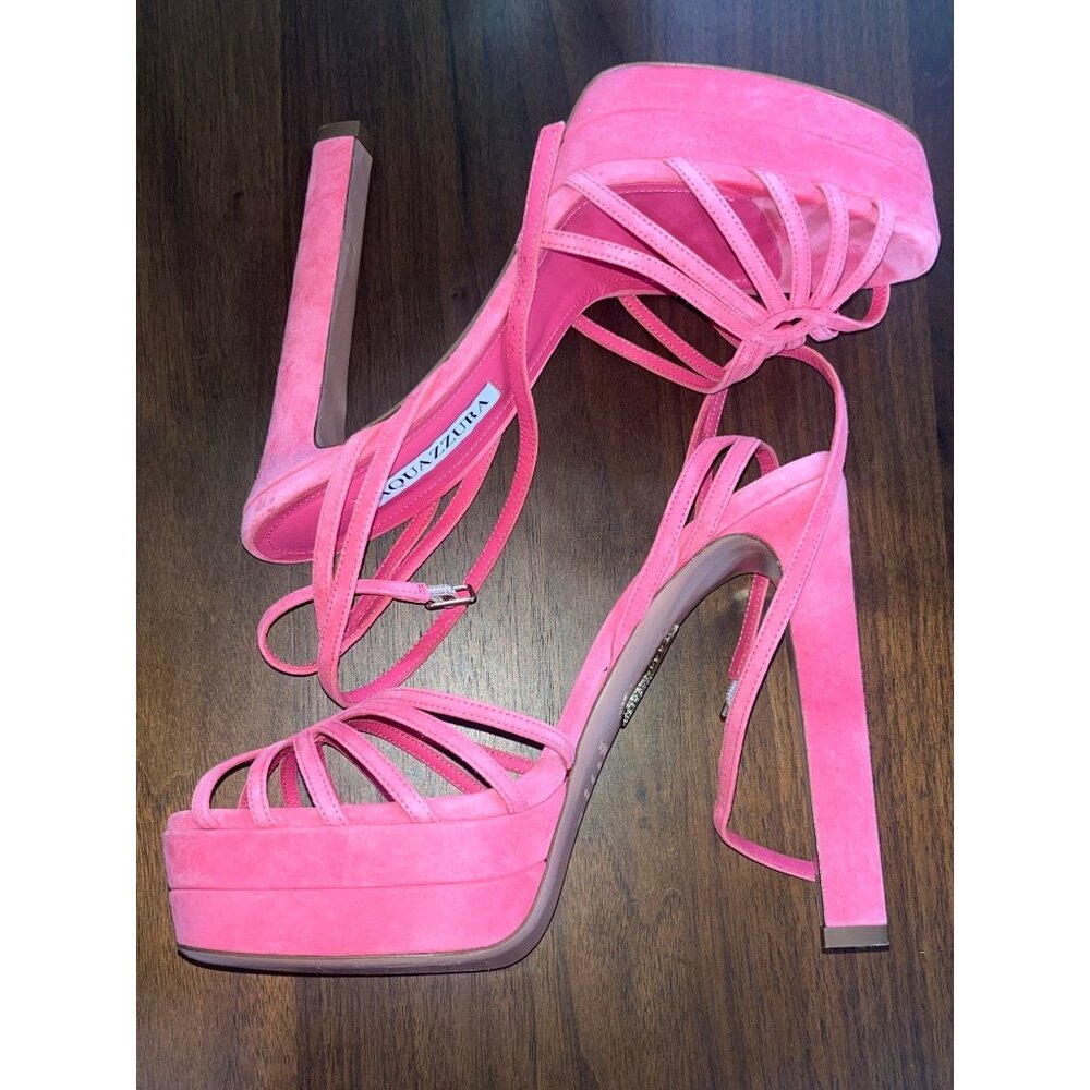 Aquazzura 130mm Flow Plateau Sandals Watermelon 38.5 With Box Pink High Heels - Picture 9 of 16